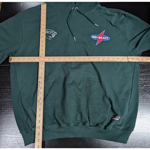 Mr Beast YT Creator Lightning Hoodie Green Cotton Pullover Sweater Men's L - Picture 2 of 9